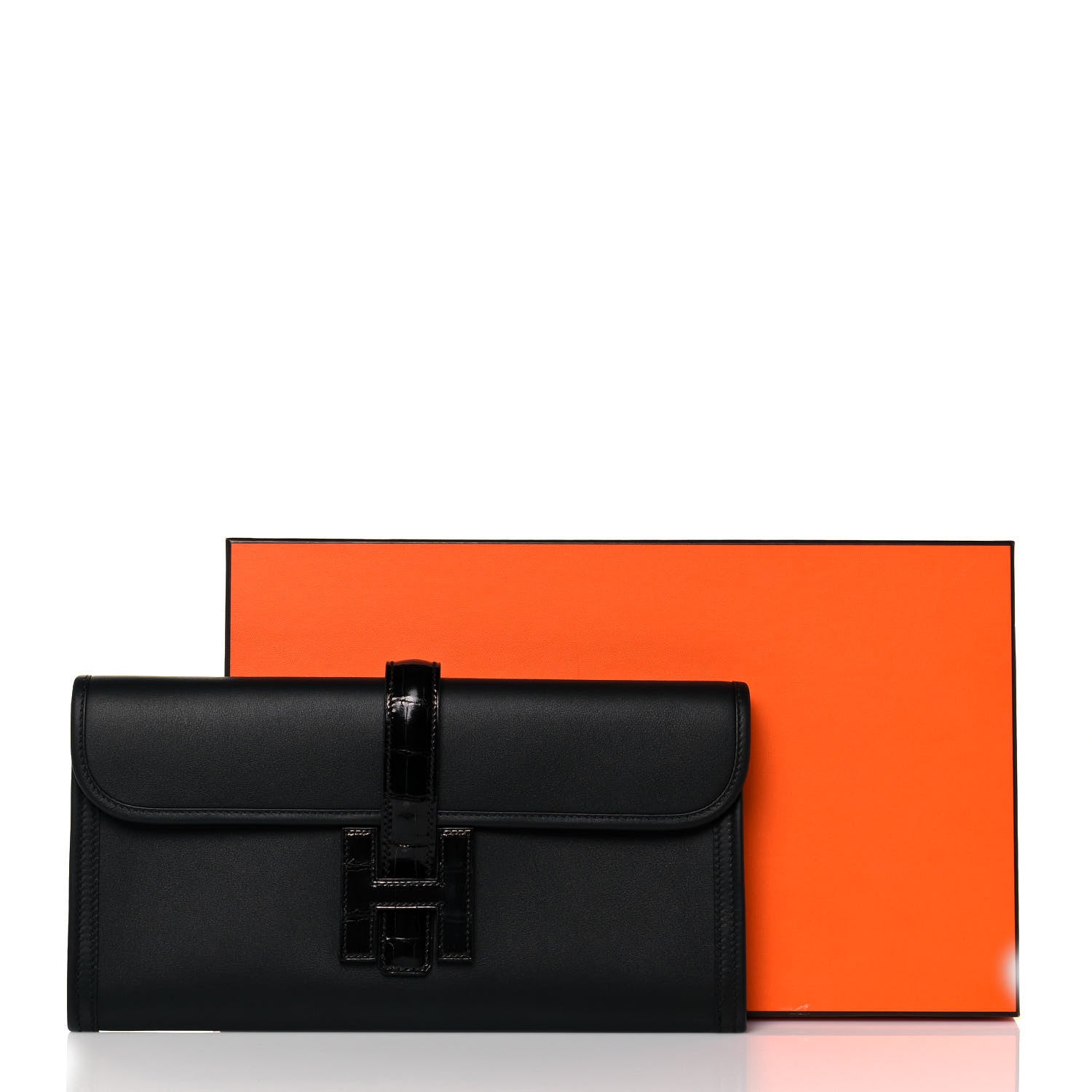 Hermes Swift Shiny Alligator Jige Elan 29 Touch Clutch Black 15 of 15