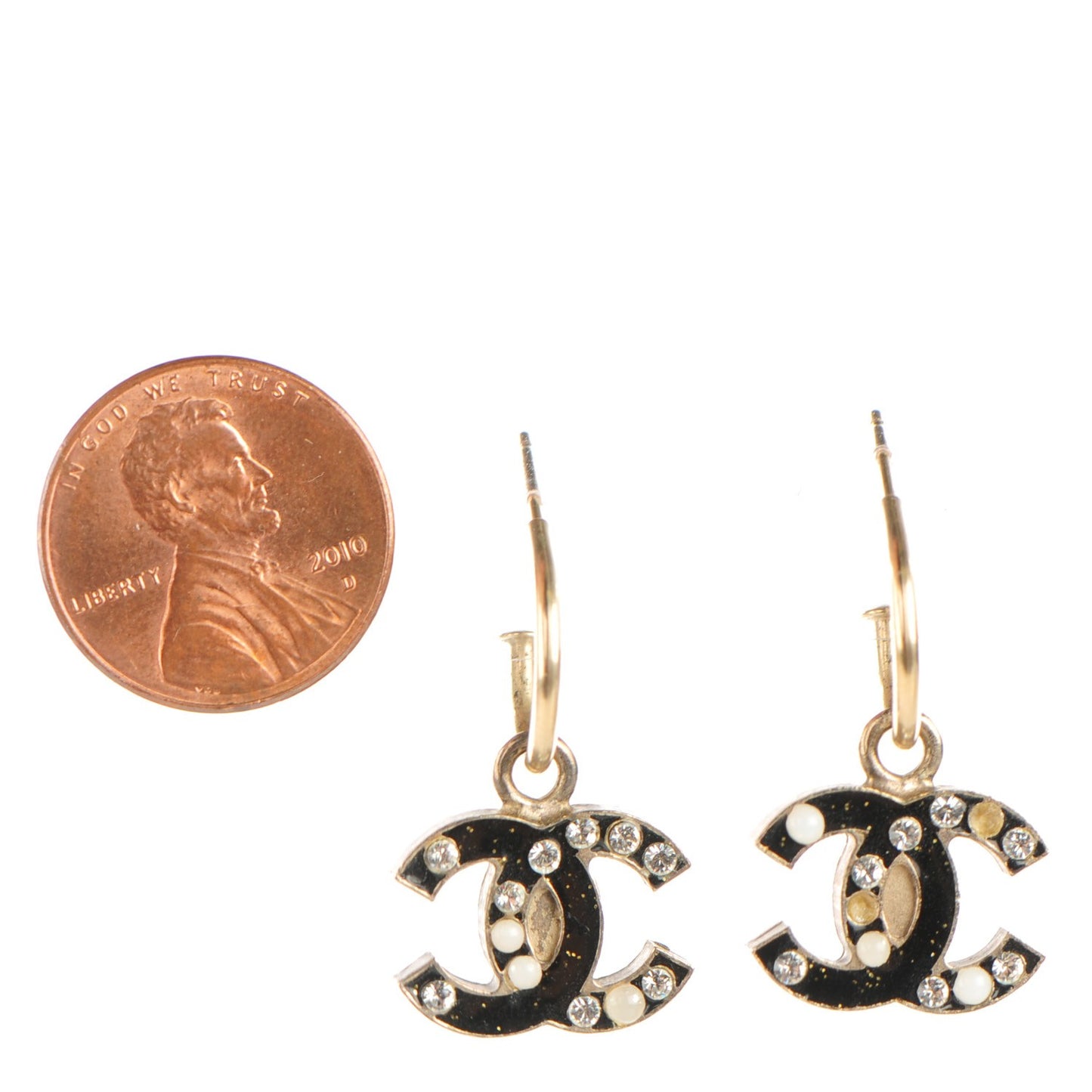 Glitter Enamel Pearl Crystal CC Drop Earrings Black