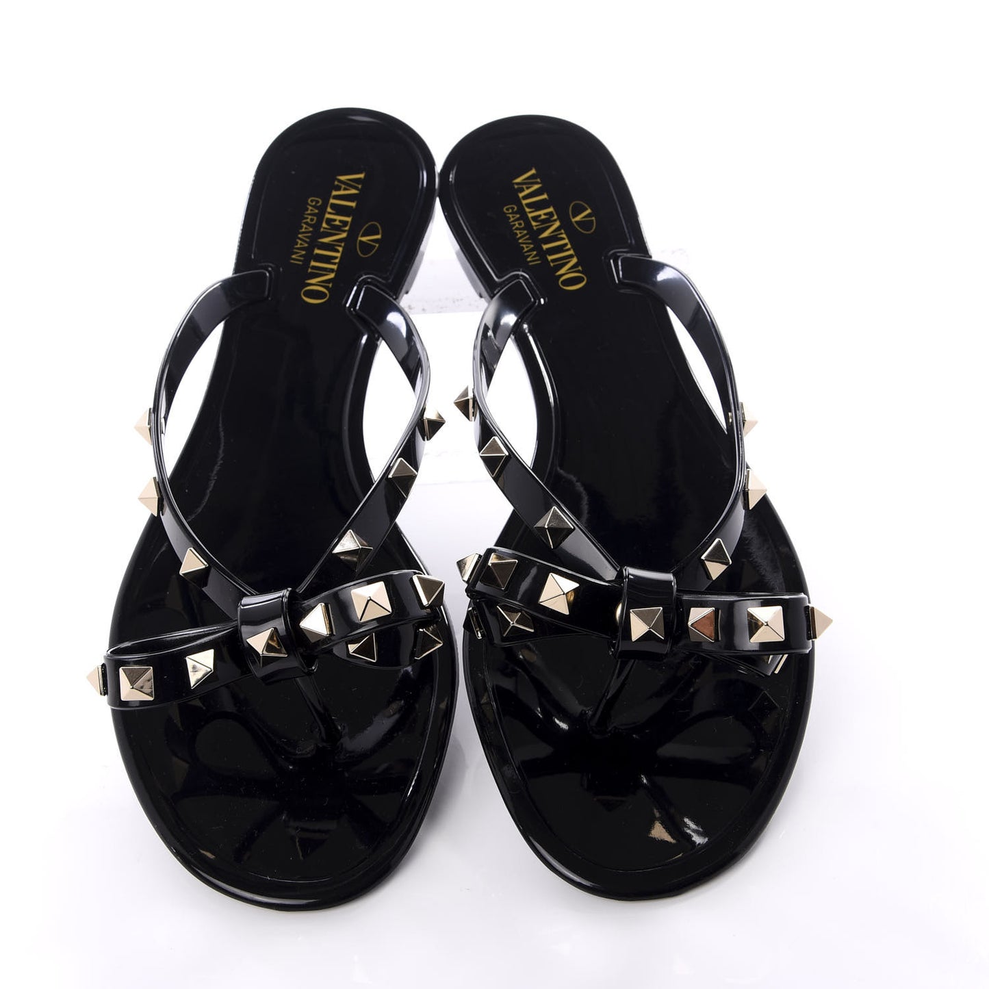 PVC Jelly Rockstud Bow Thong Sandals 39 Black