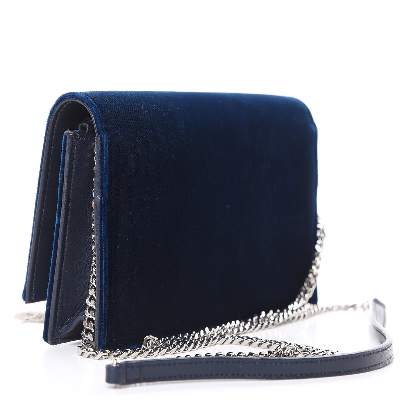Velvet Crystal Monogram Kate Tassel Chain Wallet Blue
