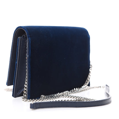 Saint Laurent Velvet Crystal Monogram Kate Tassel Chain Wallet Blue 3 of 11