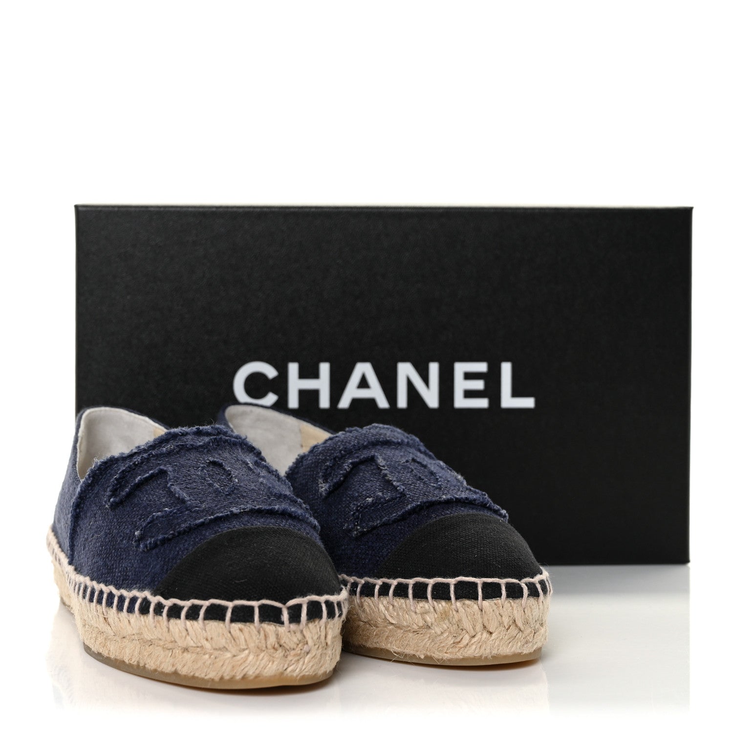 Chanel Denim Toile CC Espadrilles 35 Navy Black 10 of 10