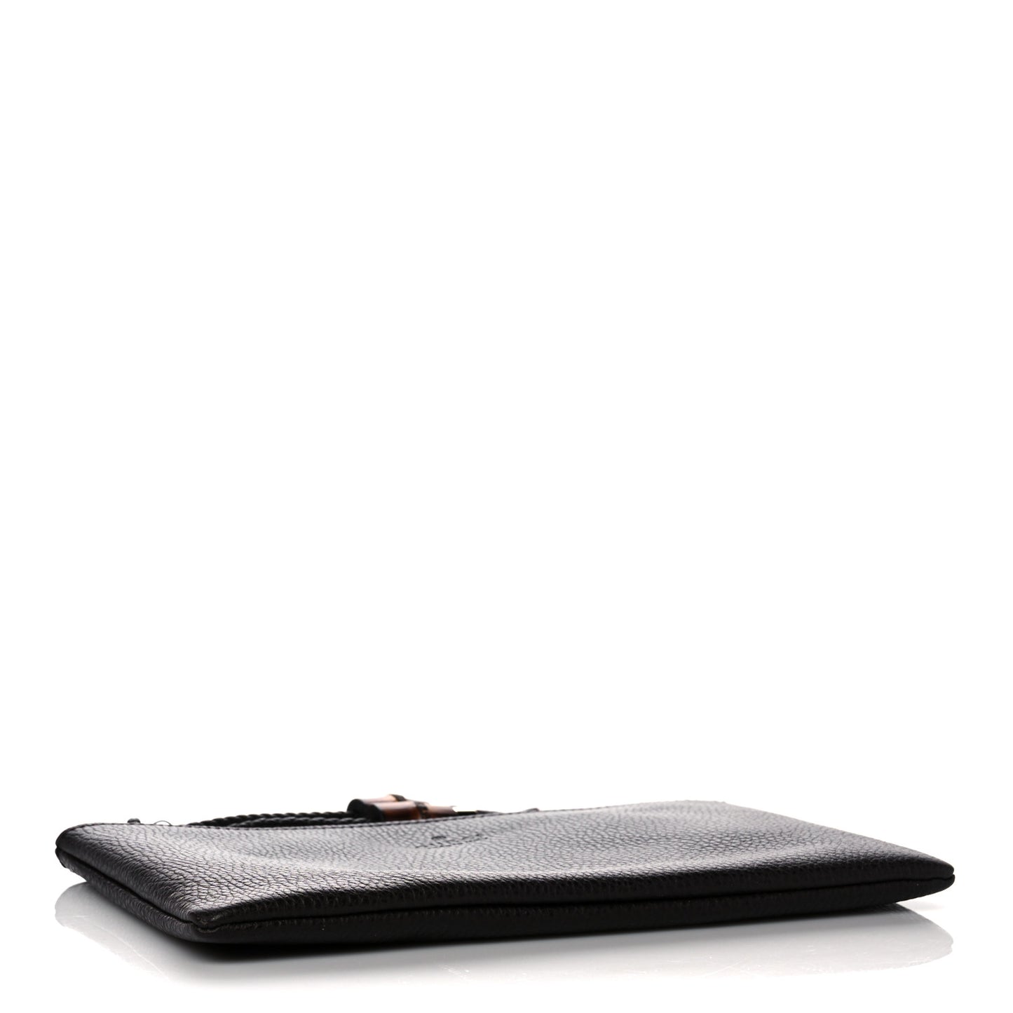 Pebbled Calfskin Large Bamboo Clutch Dark Brown