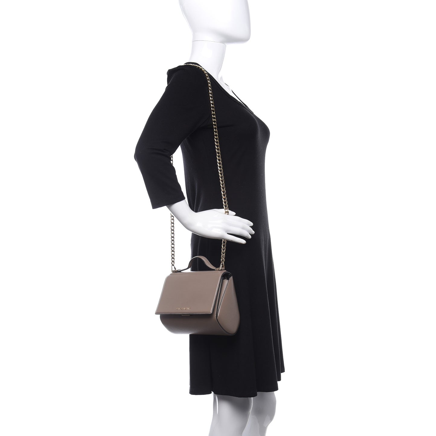 Textured Calfskin Mini Pandora Box Chain Crossbody Bag Mastic