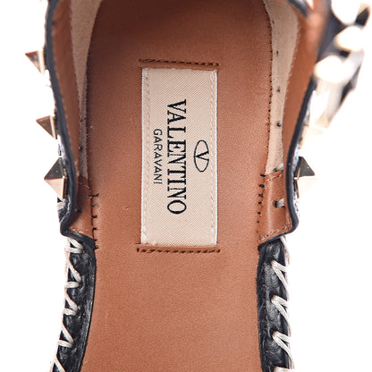 Valentino Garavani Grained Calfskin Rockstud Ankle Wrap Espadrille 20mm Flats 37 Black Light Cuir Natural 8 of 9