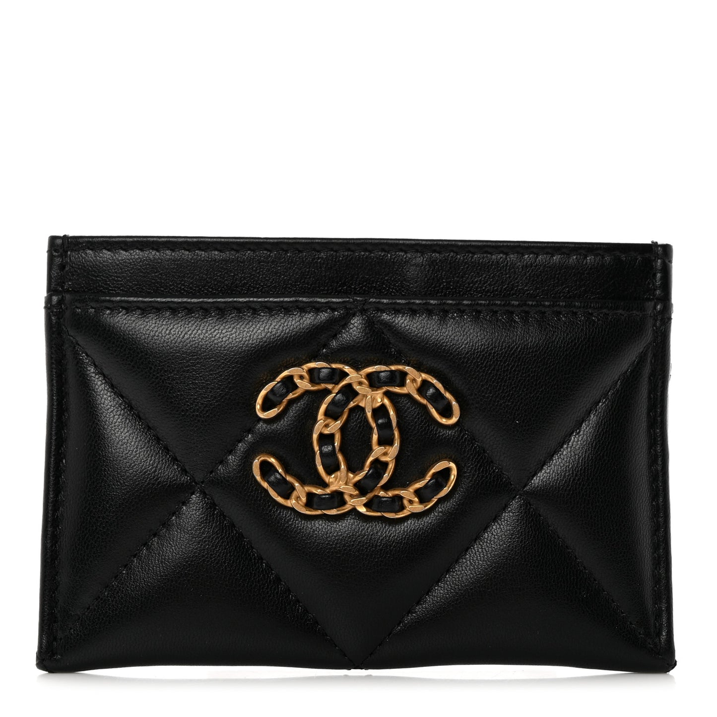 Lambskin Quilted Chanel 19 Card Holder Black