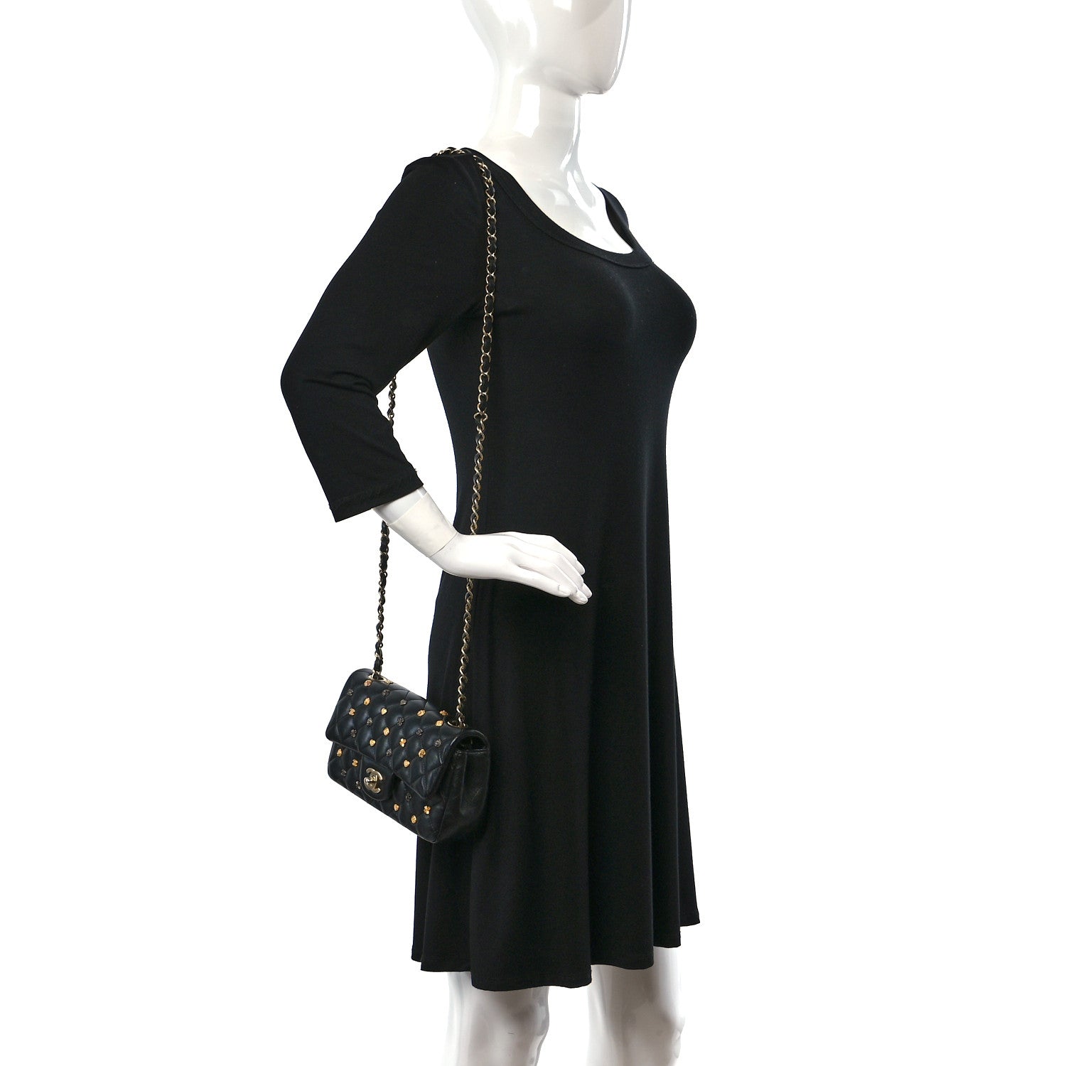 Chanel Lambskin Quilted Studded Mini Rectangular Flap Black 2 of 13
