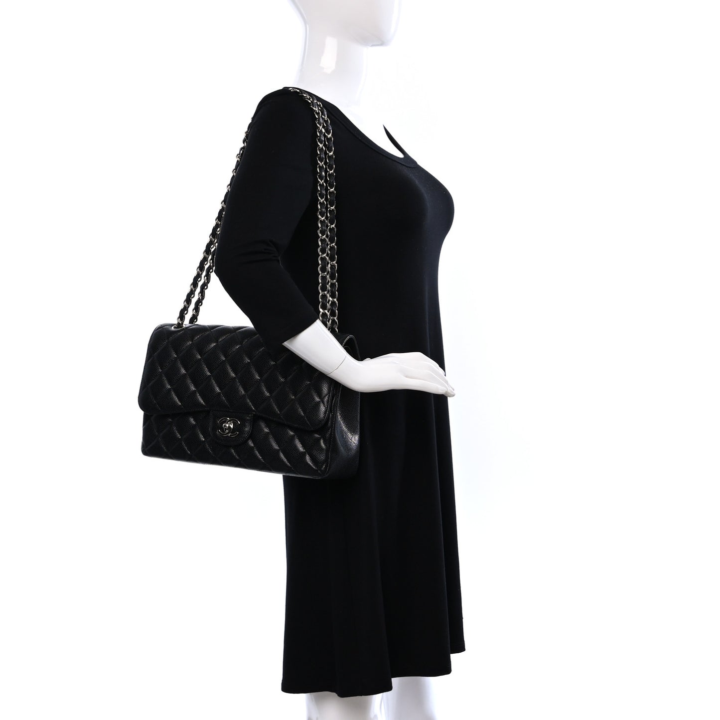 Caviar Quilted Jumbo Double Flap Black