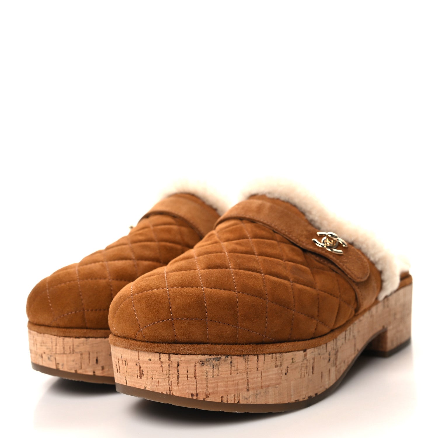 Chanel Suede Calfskin Shearling Turn Lock Clogs 41 Brown 3 of 7