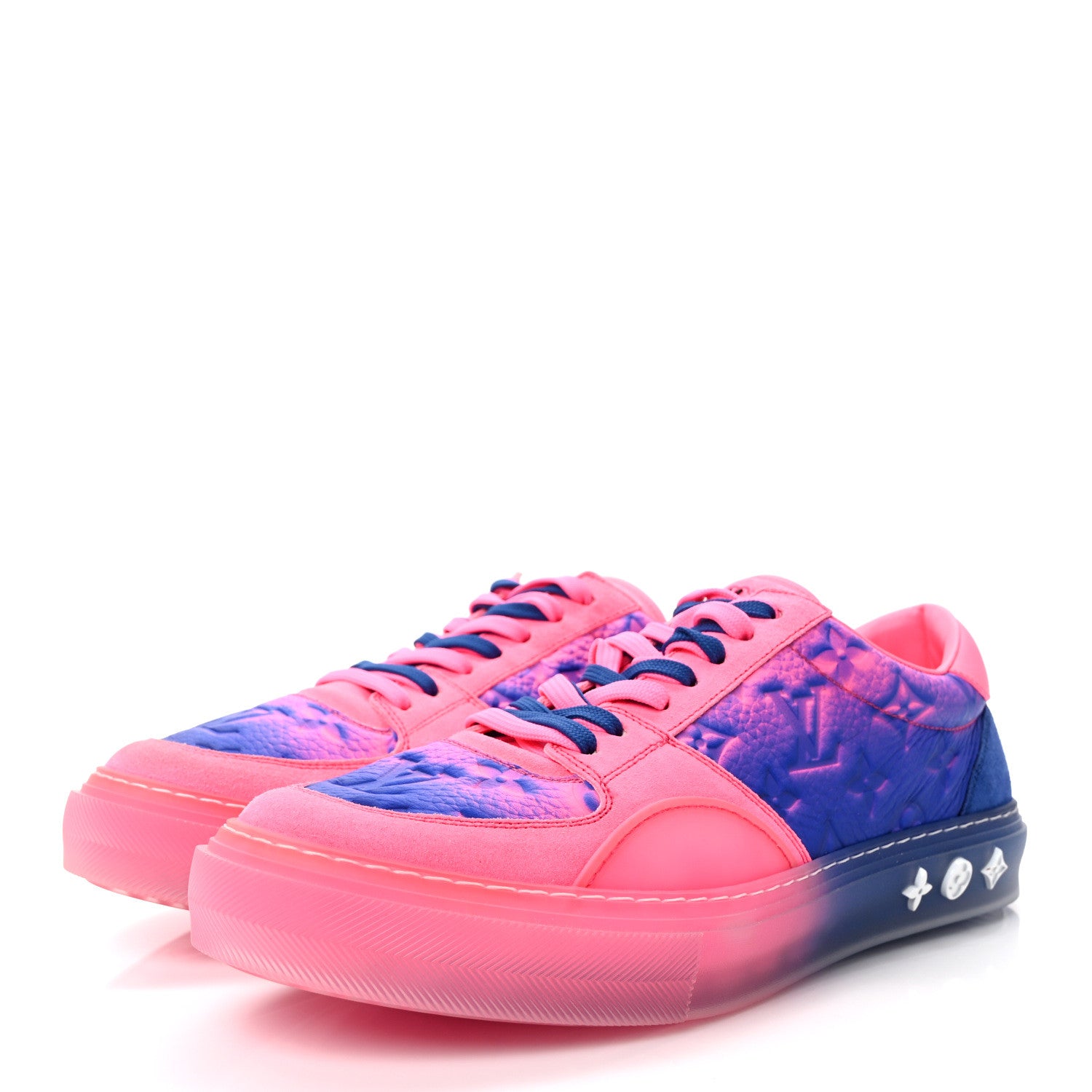 Louis Vuitton Grained Calfskin Embossed Monogram Tie Dye Mens LV Ollie Richelieu Sneakers 8 Pink 3 of 9