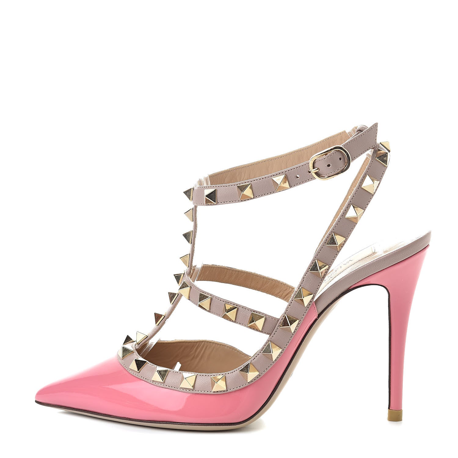 Valentino Garavani Patent Nappa Rockstud Ankle Strap 100mm Pumps 35.5 Ninphea Poudre 1 of 9