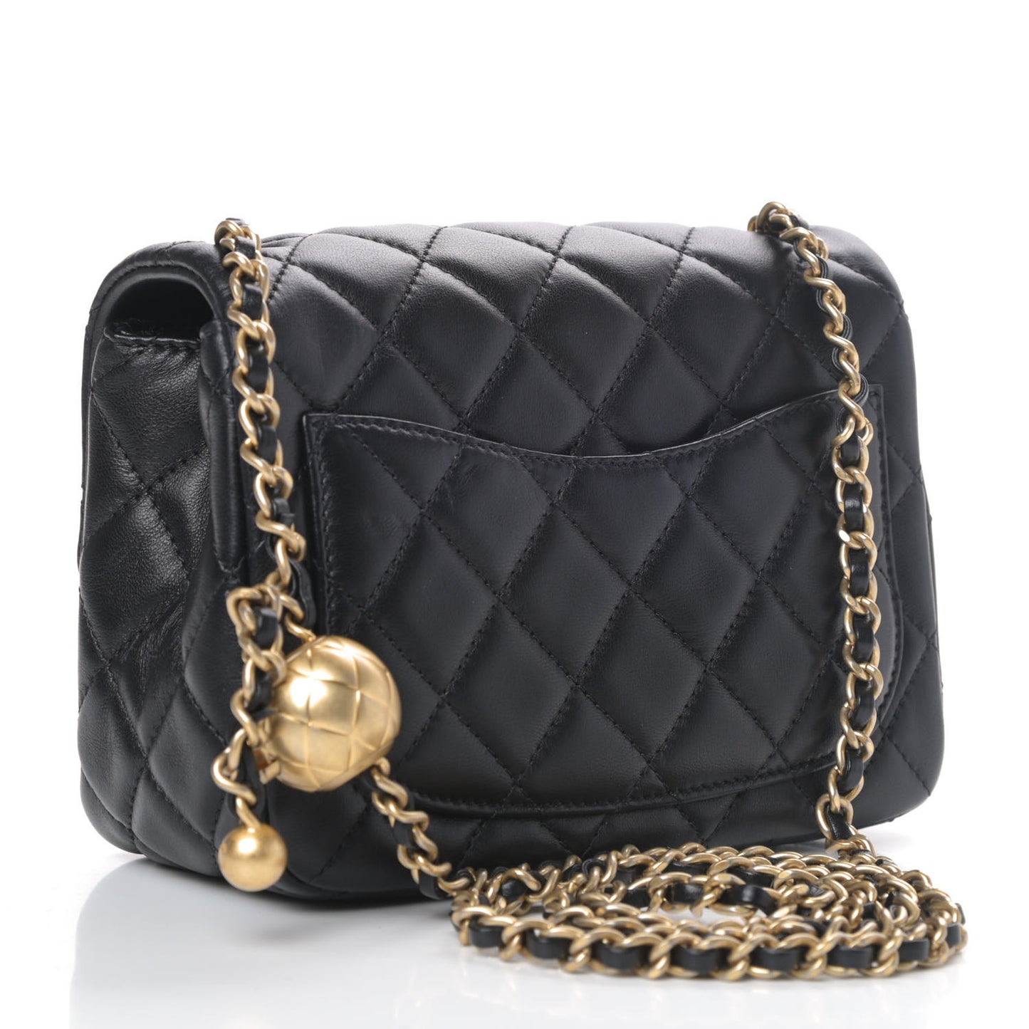 Lambskin Quilted Mini Pearl Crush Flap Black
