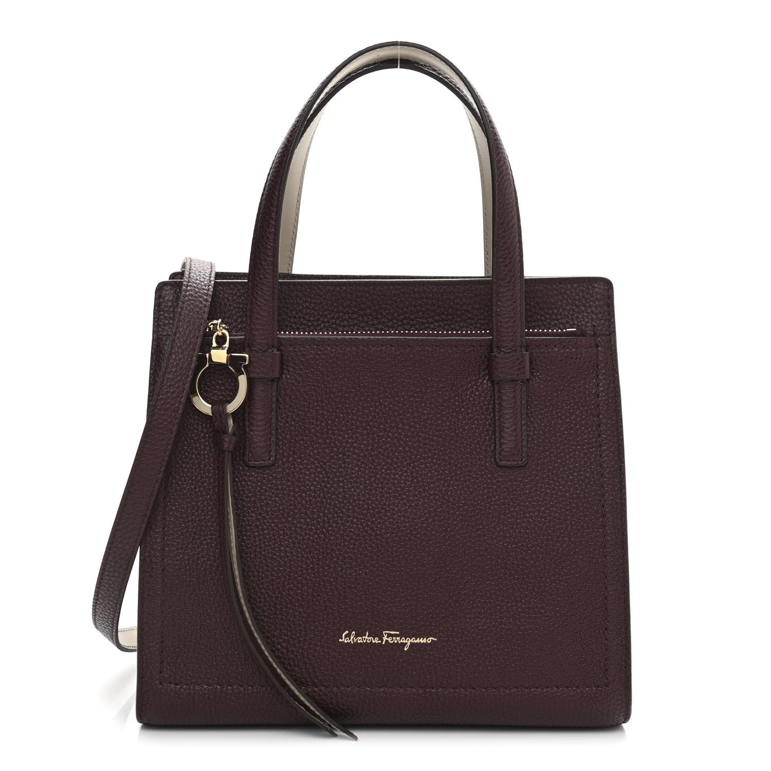 Salvatore Ferragamo Hammered Calfskin Double Handle Small Amy Tote Red 1 of 10