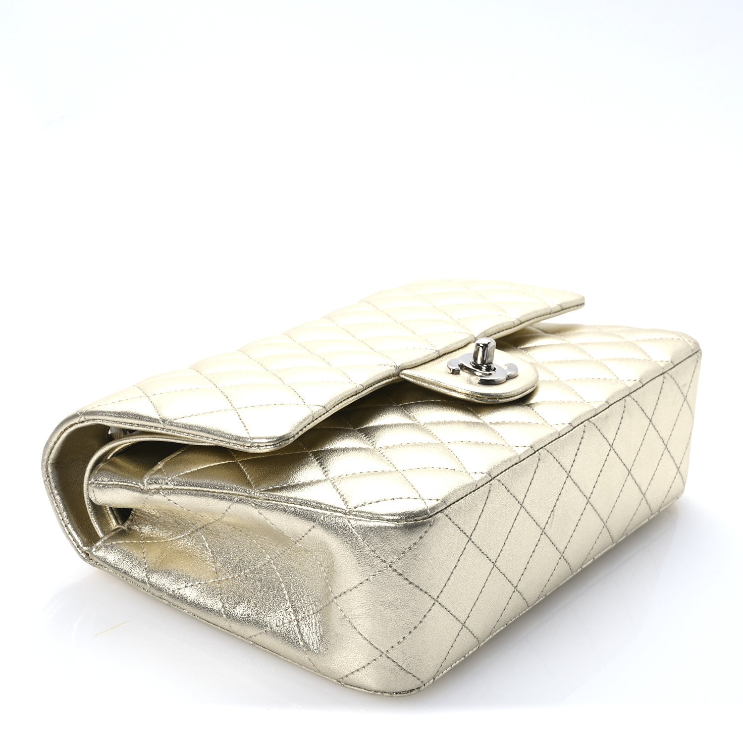 Chanel Metallic Lambskin Quilted Medium Double Flap Pale Gold 9 of 12
