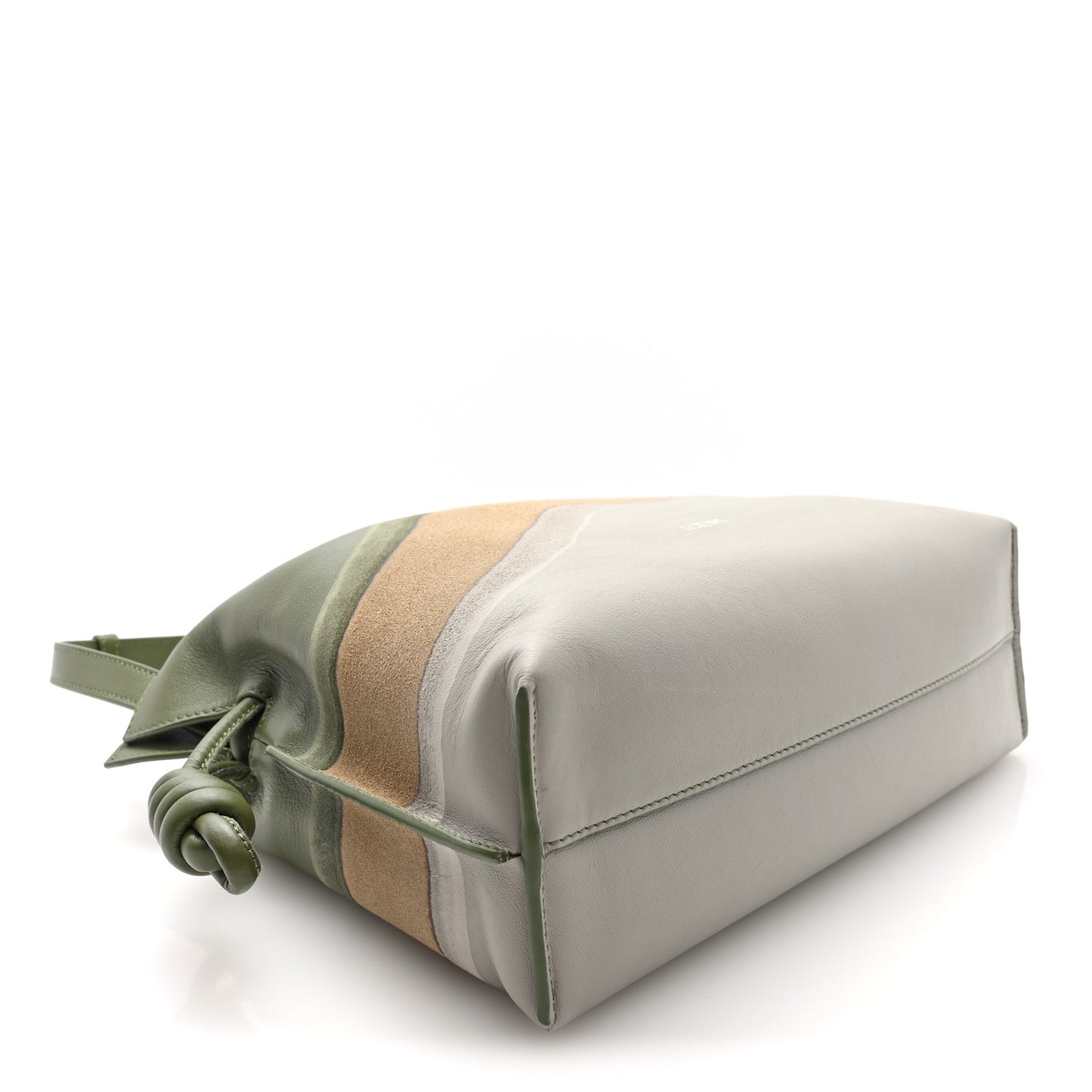 Nappa Calfskin Suede Medium Flamenco Landscape Knot Clutch Green Beige Grey