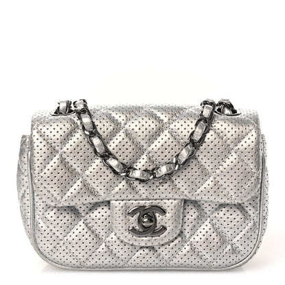 Chanel Metallic Lambskin Perforated Mini Rectangular Flap Silver 1 of 12