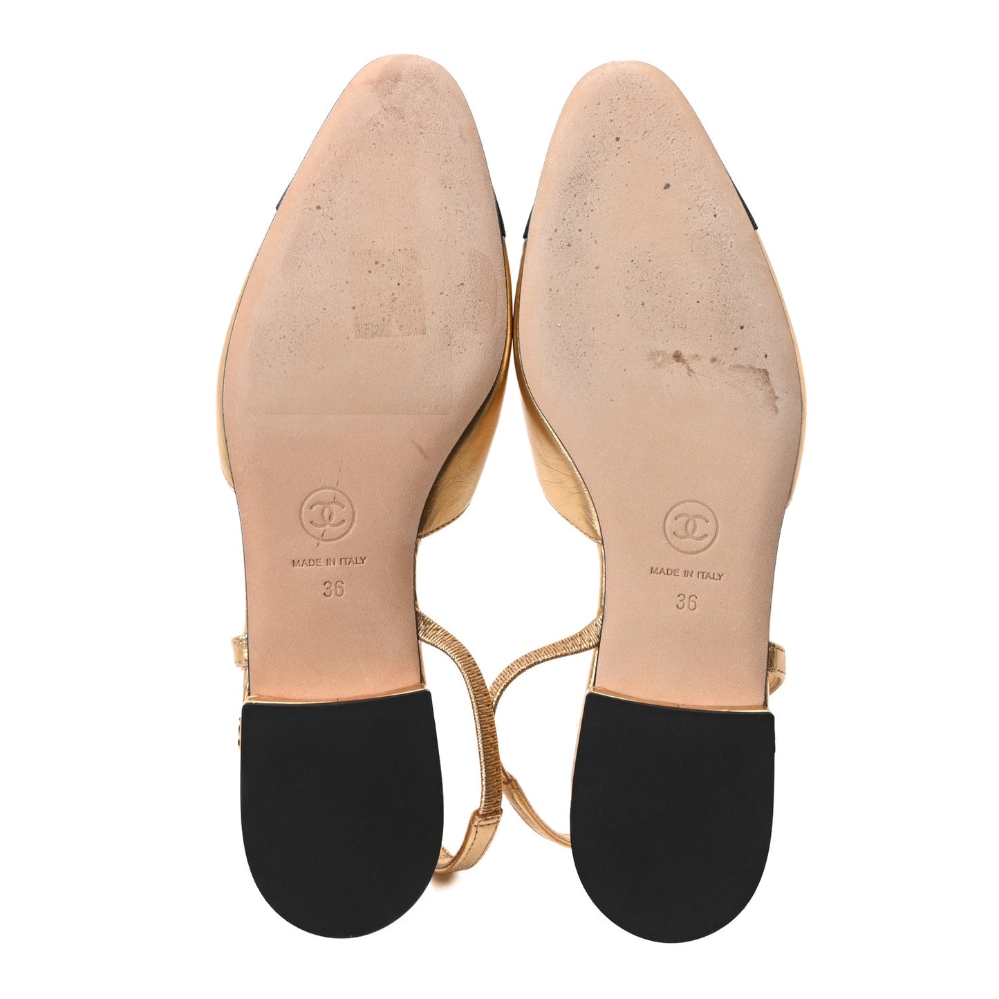 Goatskin Grosgrain Cap Toe CC Slingback Sandals 36 Dark Gold Black