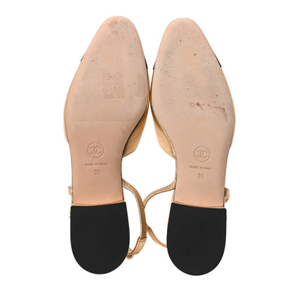 Chanel Goatskin Grosgrain Cap Toe CC Slingback Sandals 36 Dark Gold Black 6 of 10