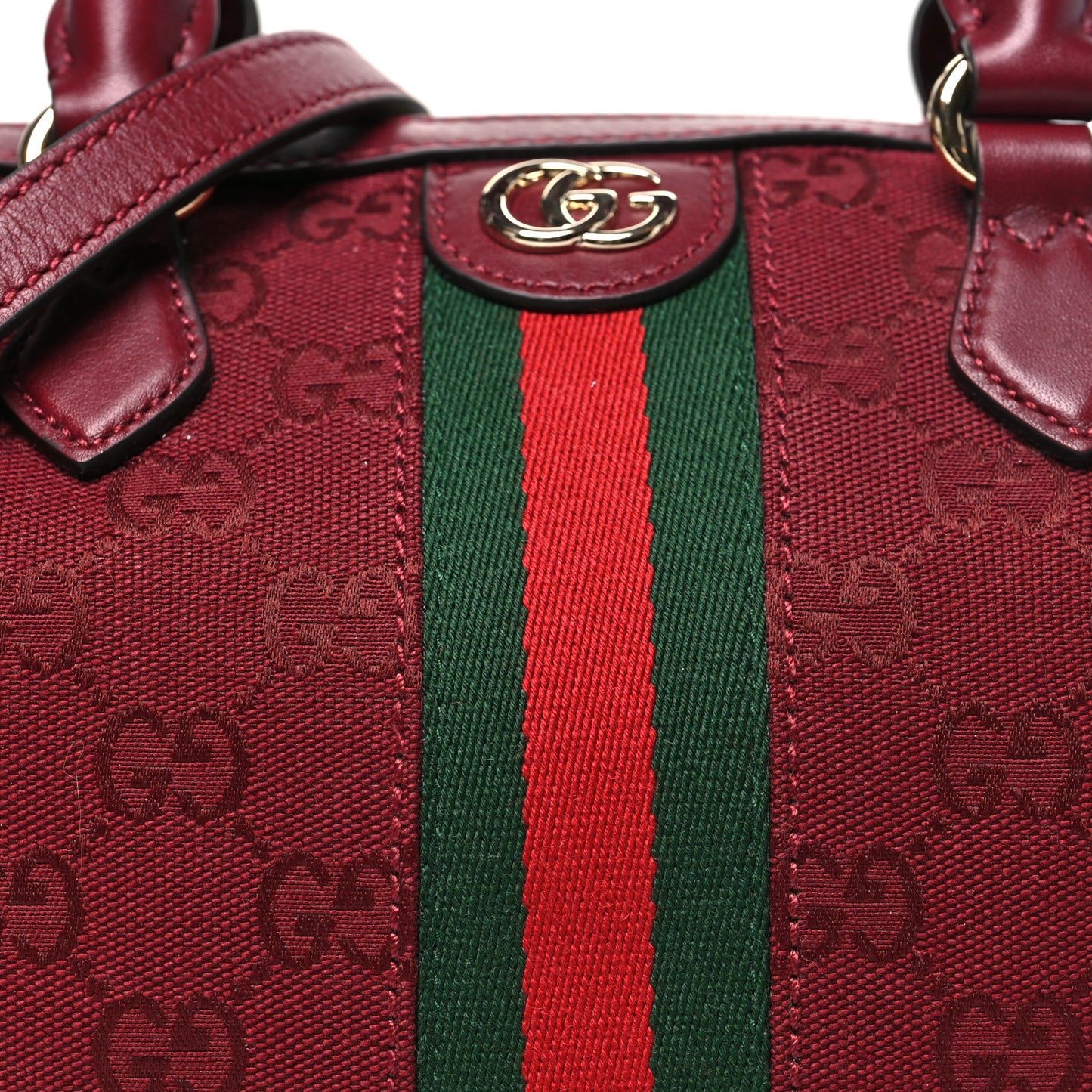 GG Monogram Textured Dollar Calfskin Web Small Ophidia Top Handle Bowler Bag Rosso Ancora