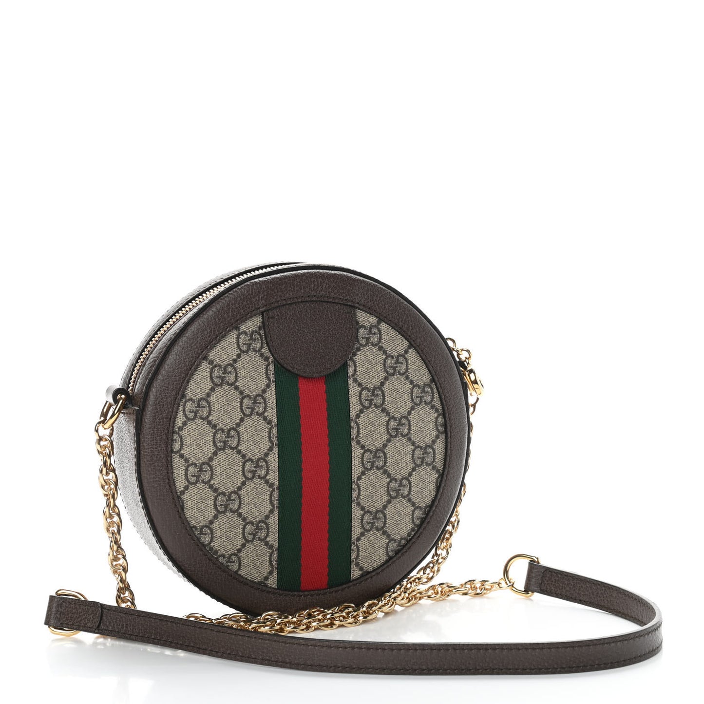 GG Supreme Monogram Web Mini Ophidia Round Shoulder Bag Brown