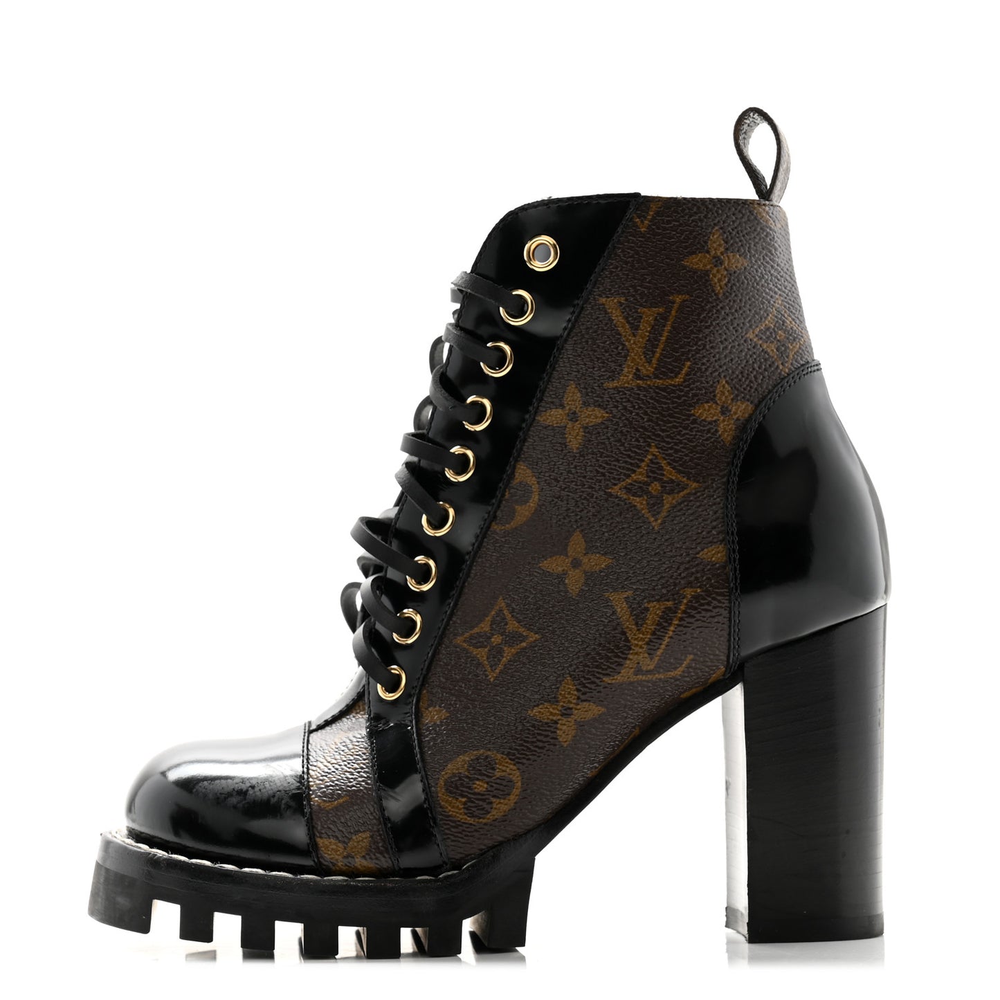 Patent Calfskin Monogram Star Trail Ankle Boots 35 Black