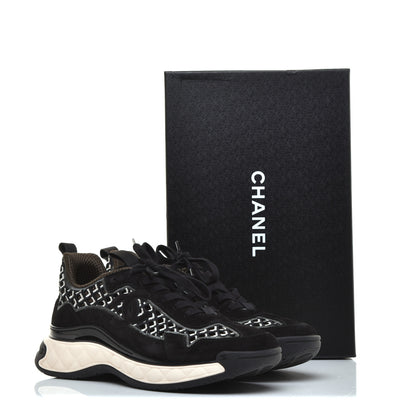 Chanel Suede Calfskin Embroidered CC Sneakers 41 Black 9 of 9