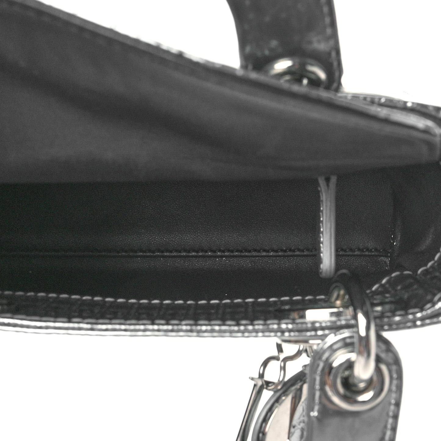 Metallic Patent Micro-Cannage Mini Lady Dior Silver