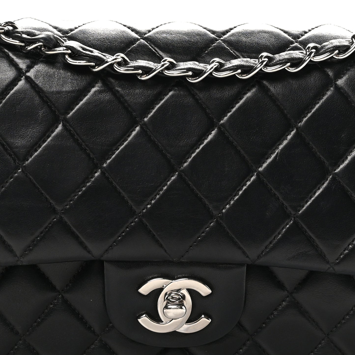 Lambskin Quilted Medium Double Flap Black