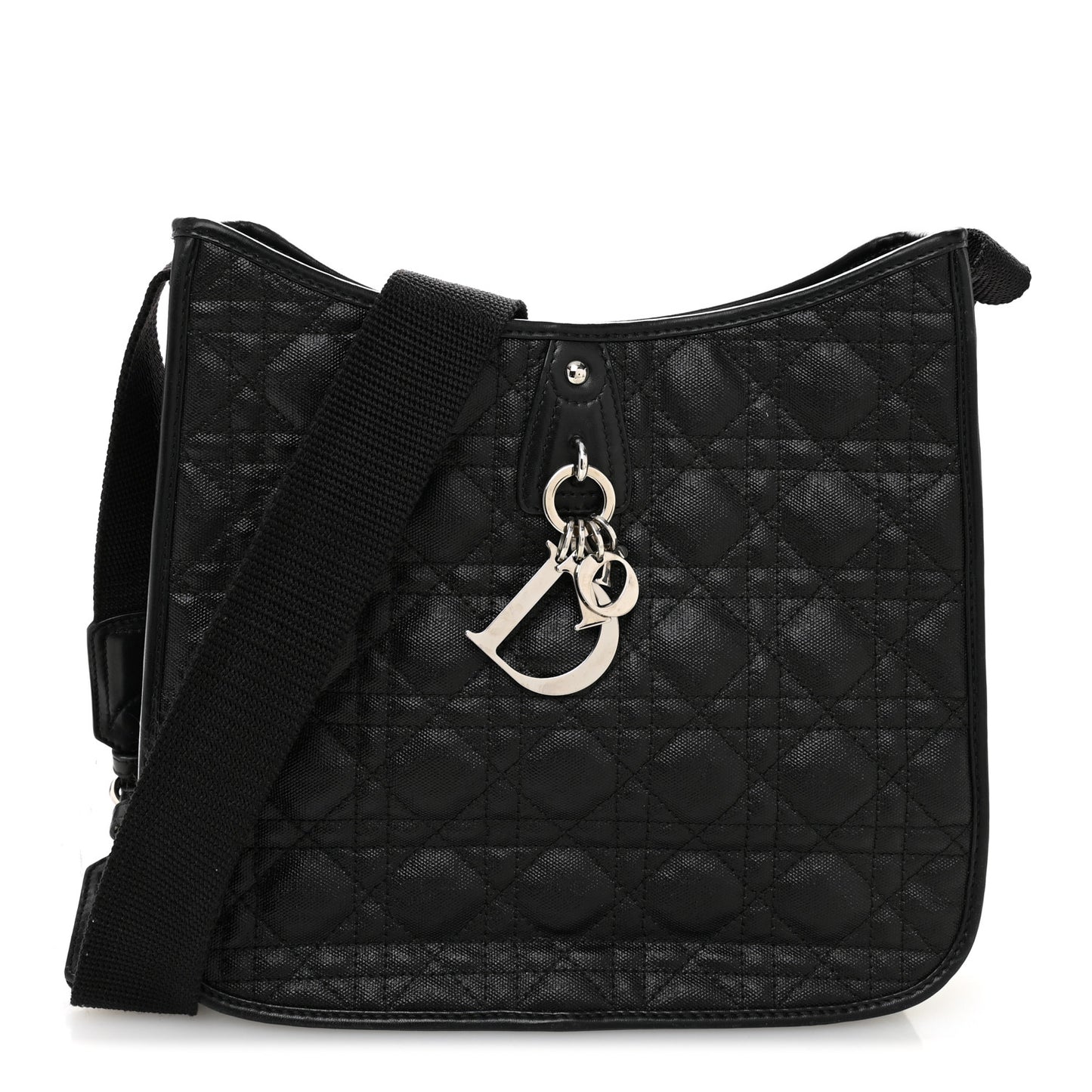 Coated Canvas Cannage Crossbody Bag Black