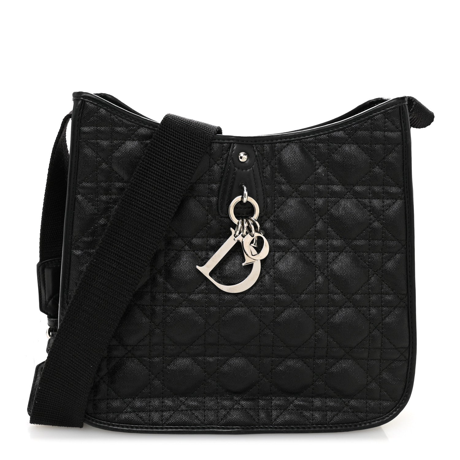 Christian Dior Coated Canvas Cannage Crossbody Bag Black 1 of 10