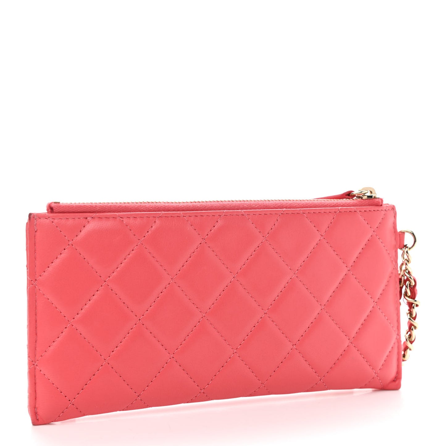 Lambskin Quilted Camellia Pouch With Handle Red