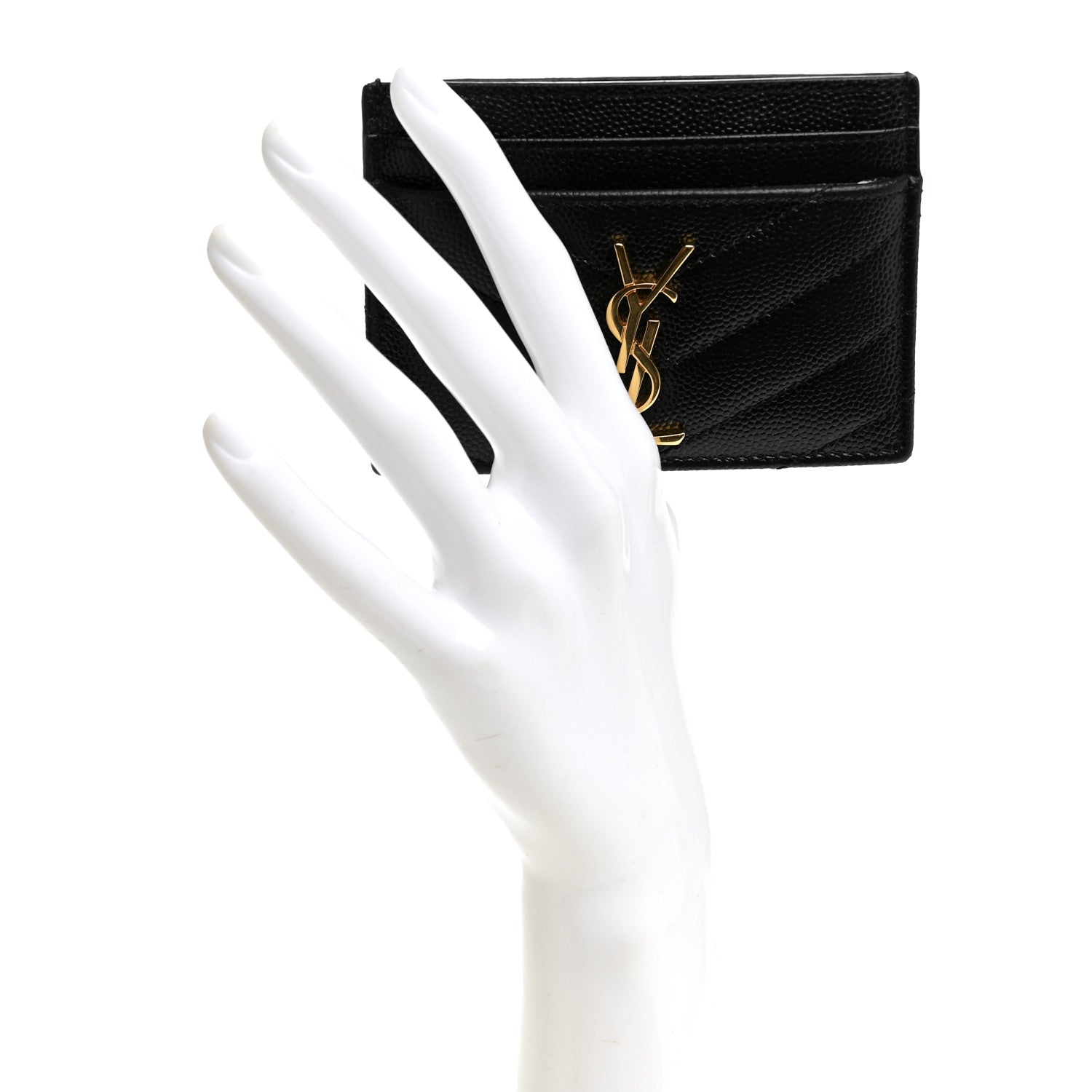 Saint Laurent Grain De Poudre Matelasse Chevron Monogram Credit Card Case Black 2 of 8