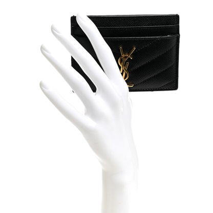Saint Laurent Grain De Poudre Matelasse Chevron Monogram Credit Card Case Black 2 of 8