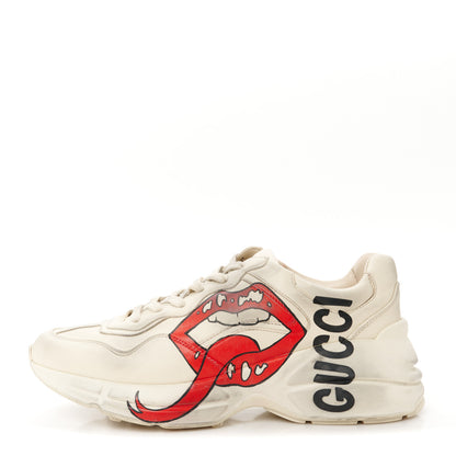 Gucci Calfskin Mouth Print Womens Rhyton Sneakers 38 Ivory 1 of 9