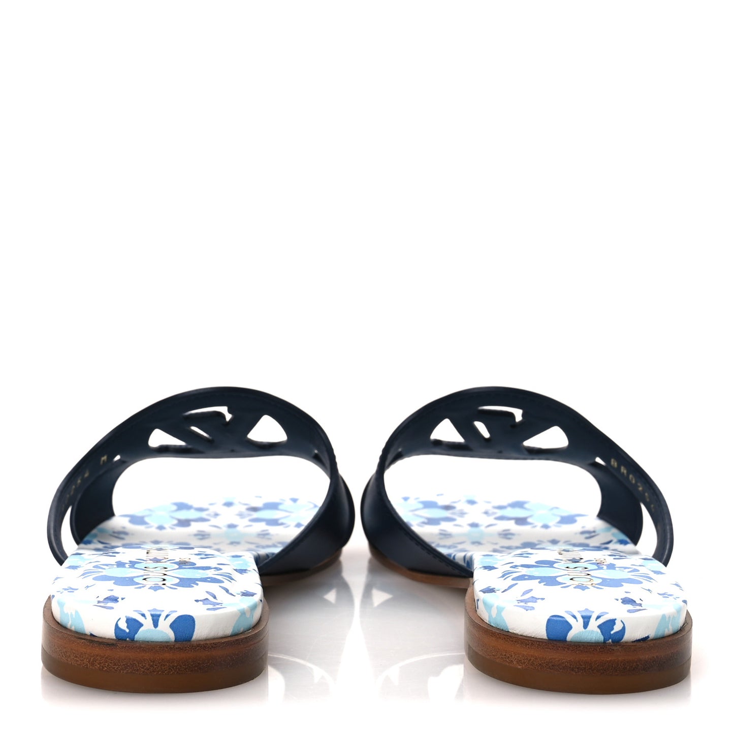 Calfskin Bloom LV Isola Flat Sandals 38 Navy