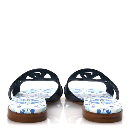 Louis Vuitton Calfskin Bloom LV Isola Flat Sandals 38 Navy 6 of 10
