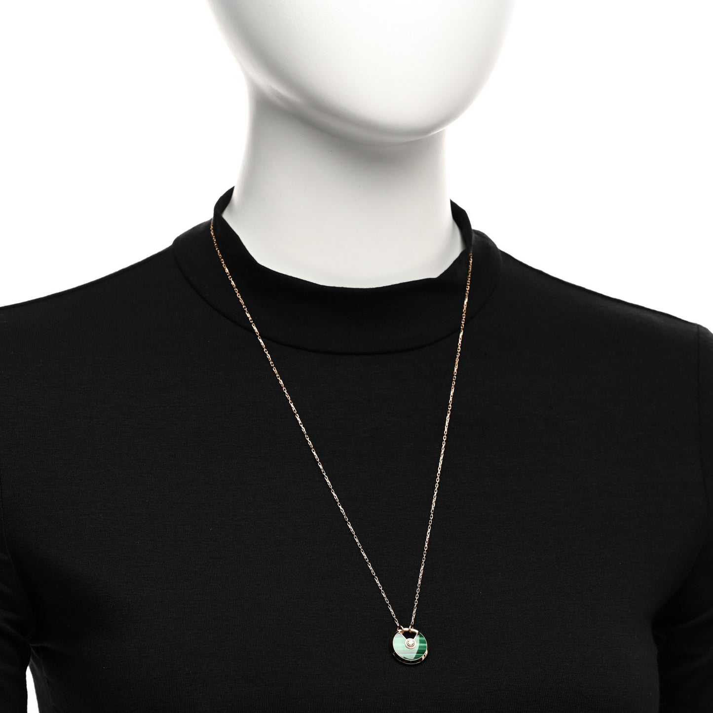 18K Pink Gold Diamond Malachite SM Amulette de Cartier Pendant Necklace