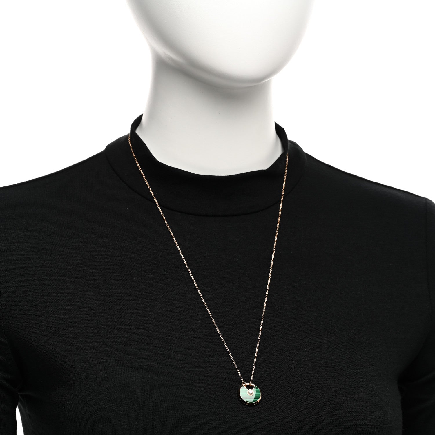 Cartier 18K Pink Gold Diamond Malachite SM Amulette de Cartier Pendant Necklace 2 of 4