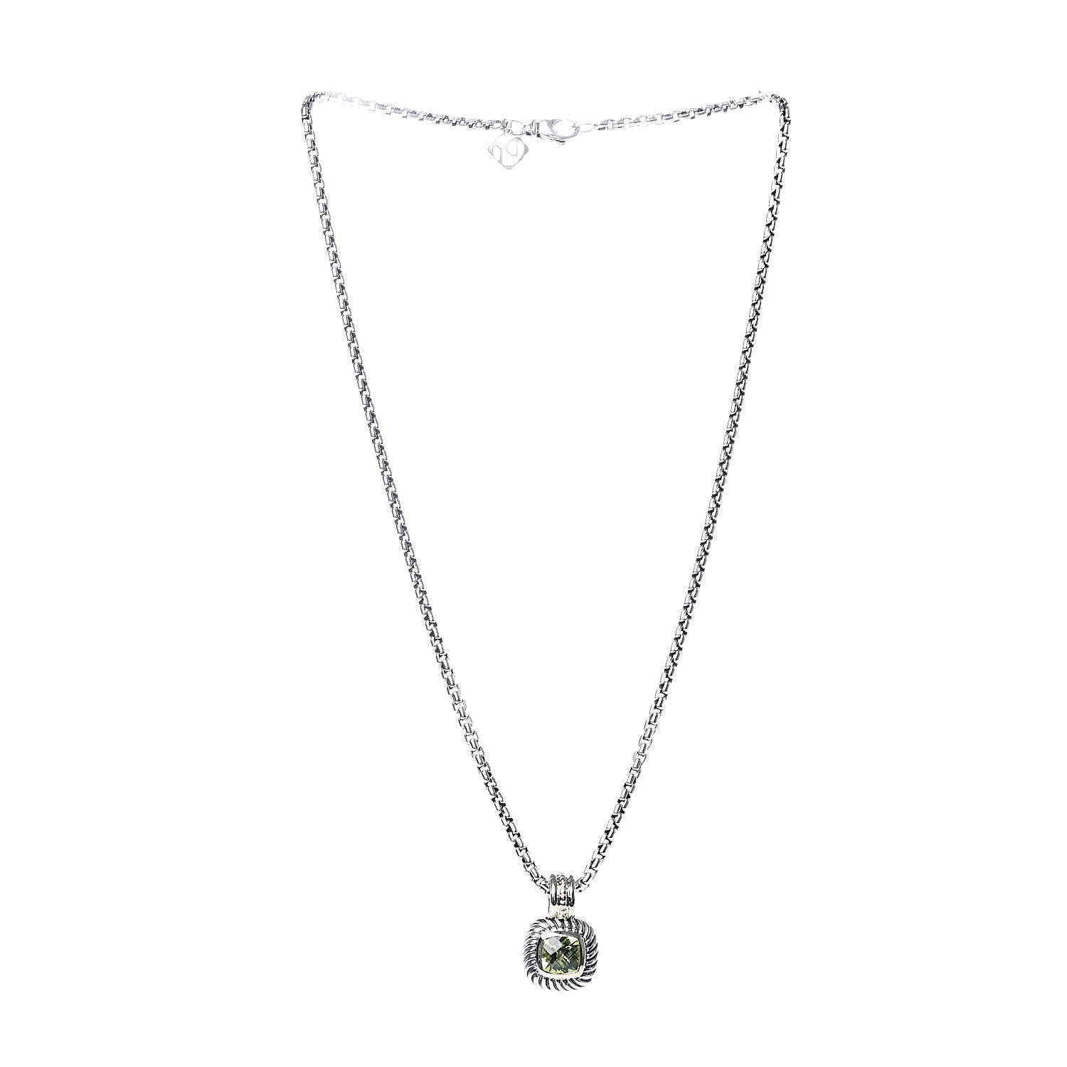 David Yurman Sterling Silver 14K Yellow Gold 7mm Peridot Albion Enhancer Pendant Necklace 3 of 6