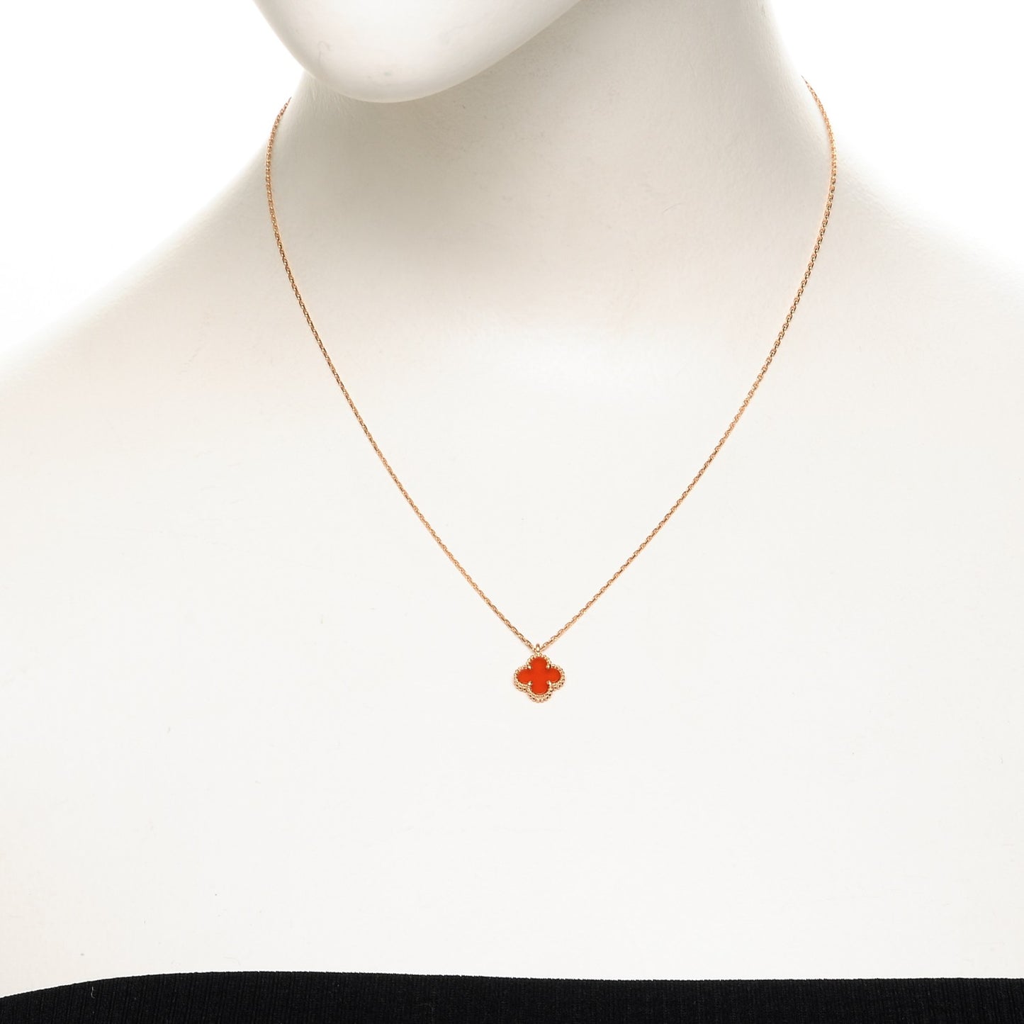 18K Rose Gold Carnelian Sweet Alhambra Pendant Necklace