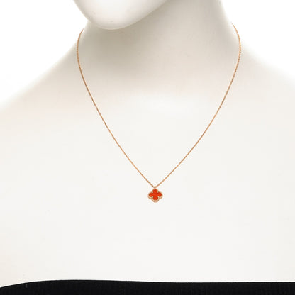 Van Cleef & Arpels 18K Rose Gold Carnelian Sweet Alhambra Pendant Necklace 2 of 6