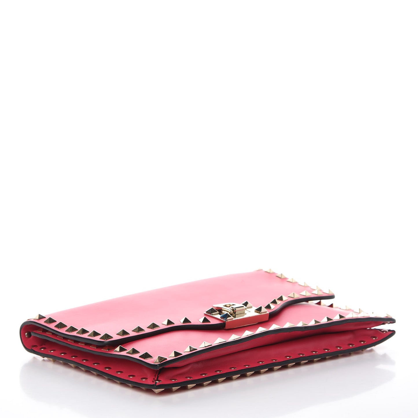 Vitello Rockstud Flip Lock Wristlet Clutch Deep Fuxia