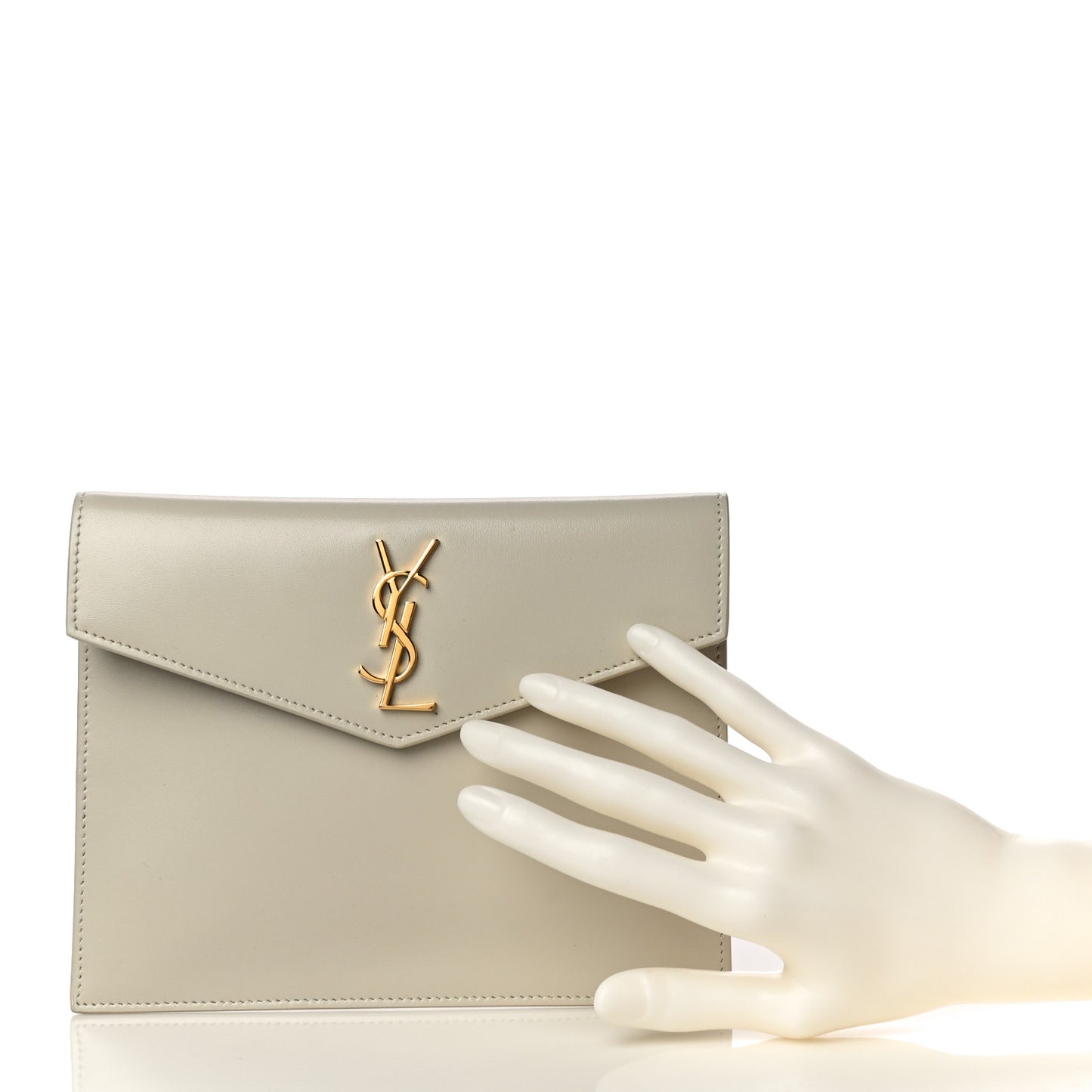 Smooth Shiny Calfskin Monogram Uptown Baby Pouch Crema Soft