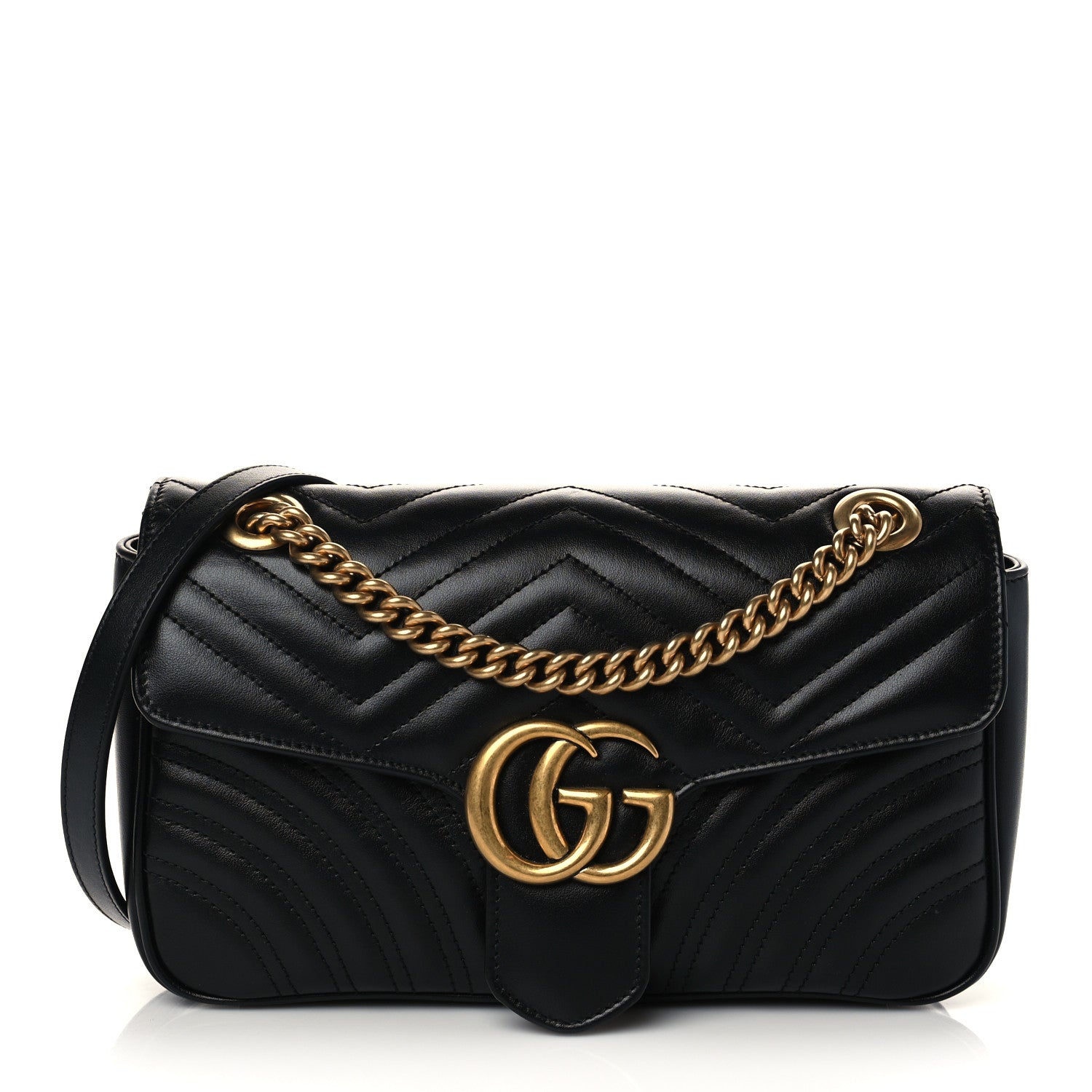 Gucci Calfskin Matelasse Small GG Marmont Shoulder Bag Black 1 of 13