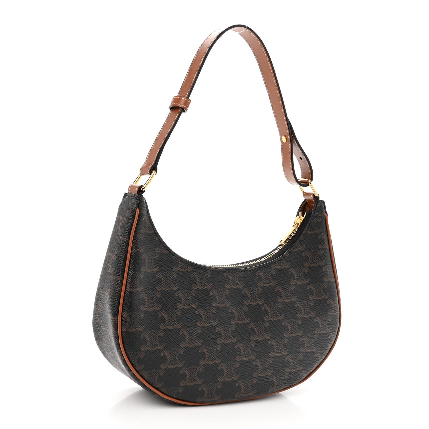 Celine Triomphe Canvas Calfskin Ava Shoulder Bag Tan 3 of 9