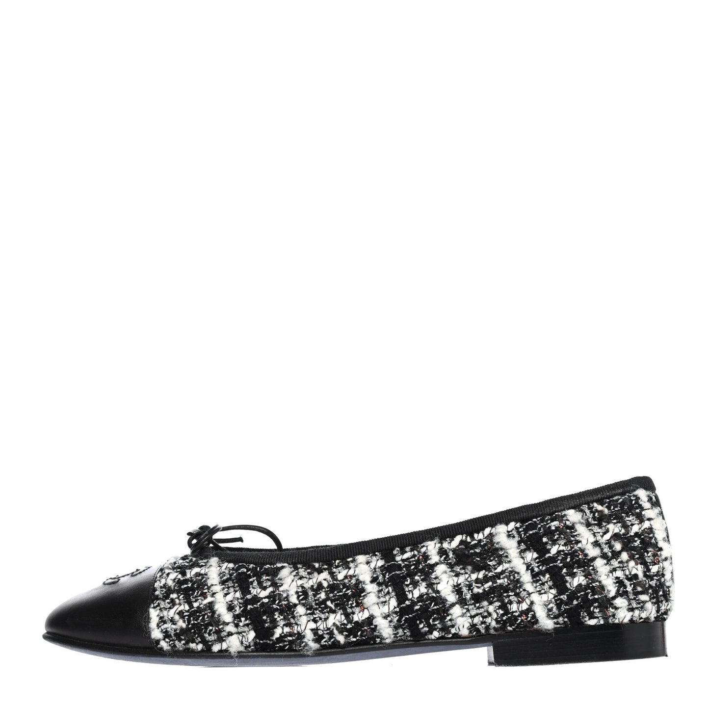 Tweed Cap Toe Ballerina Flats 38 Black White