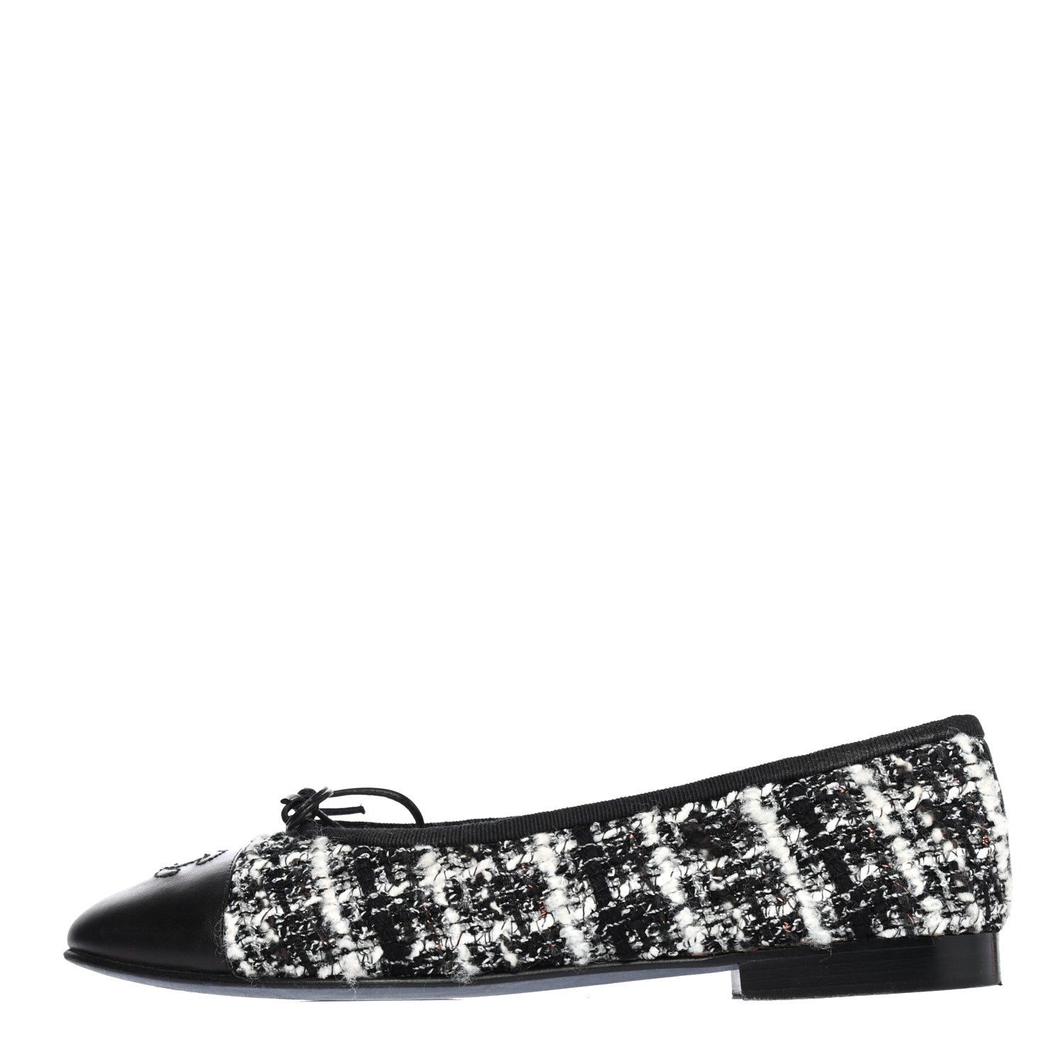 Chanel Tweed Cap Toe Ballerina Flats 38 Black White 1 of 4