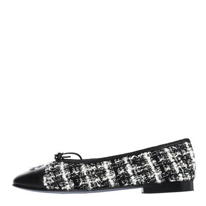 Chanel Tweed Cap Toe Ballerina Flats 38 Black White 1 of 4