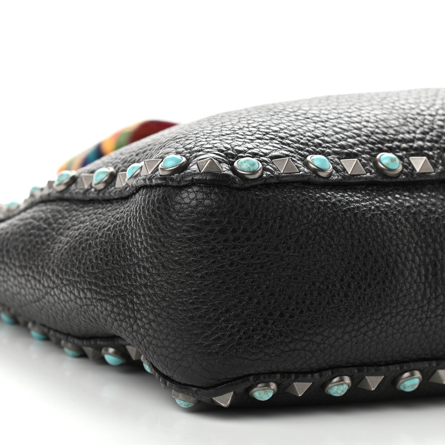 Pebbled Calfskin Tribal Small Guitar Strap Rockstud Rolling Flip-Lock Messenger Bag Black