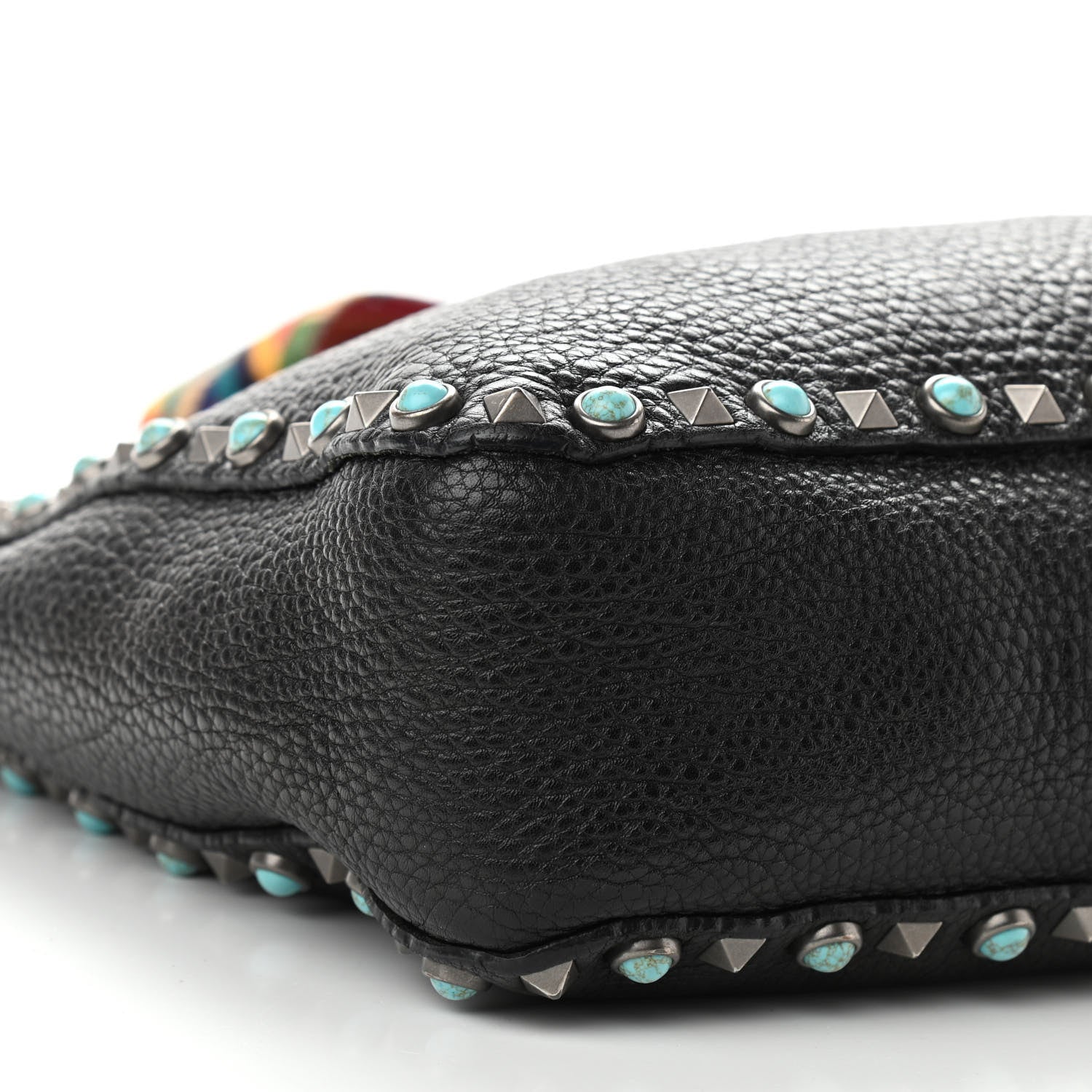Valentino Garavani Pebbled Calfskin Tribal Small Guitar Strap Rockstud Rolling Flip-Lock Messenger Bag Black 8 of 13